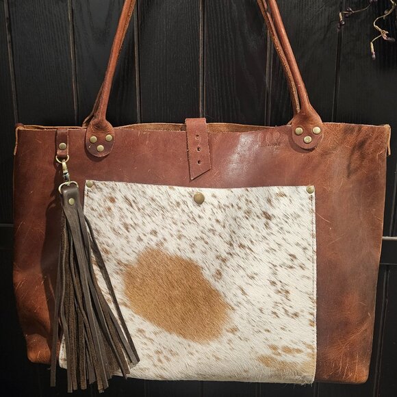 Large leather cow hide tote - Picture 1 of 10